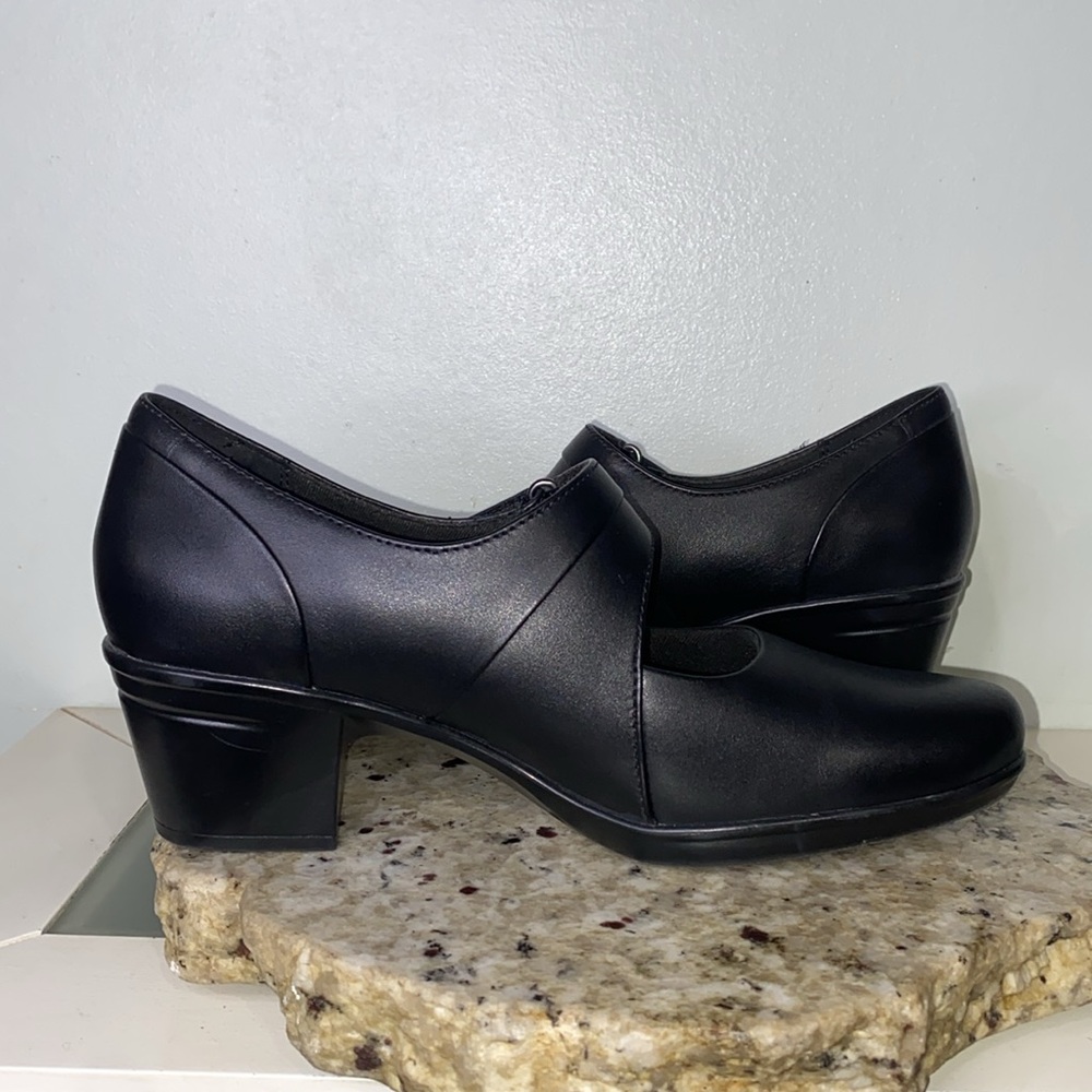 CLARKS EMSLIE LULIN BLACK LEATHER MARY JANE COMFORT HEELS Women’s Size 10 NWT! - Picture 10 of 16
